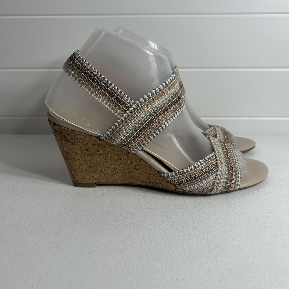 Coach and Four Womens Shoes Sz 8M Gold Multi Vandela Strappy Cork Wedge Sandals